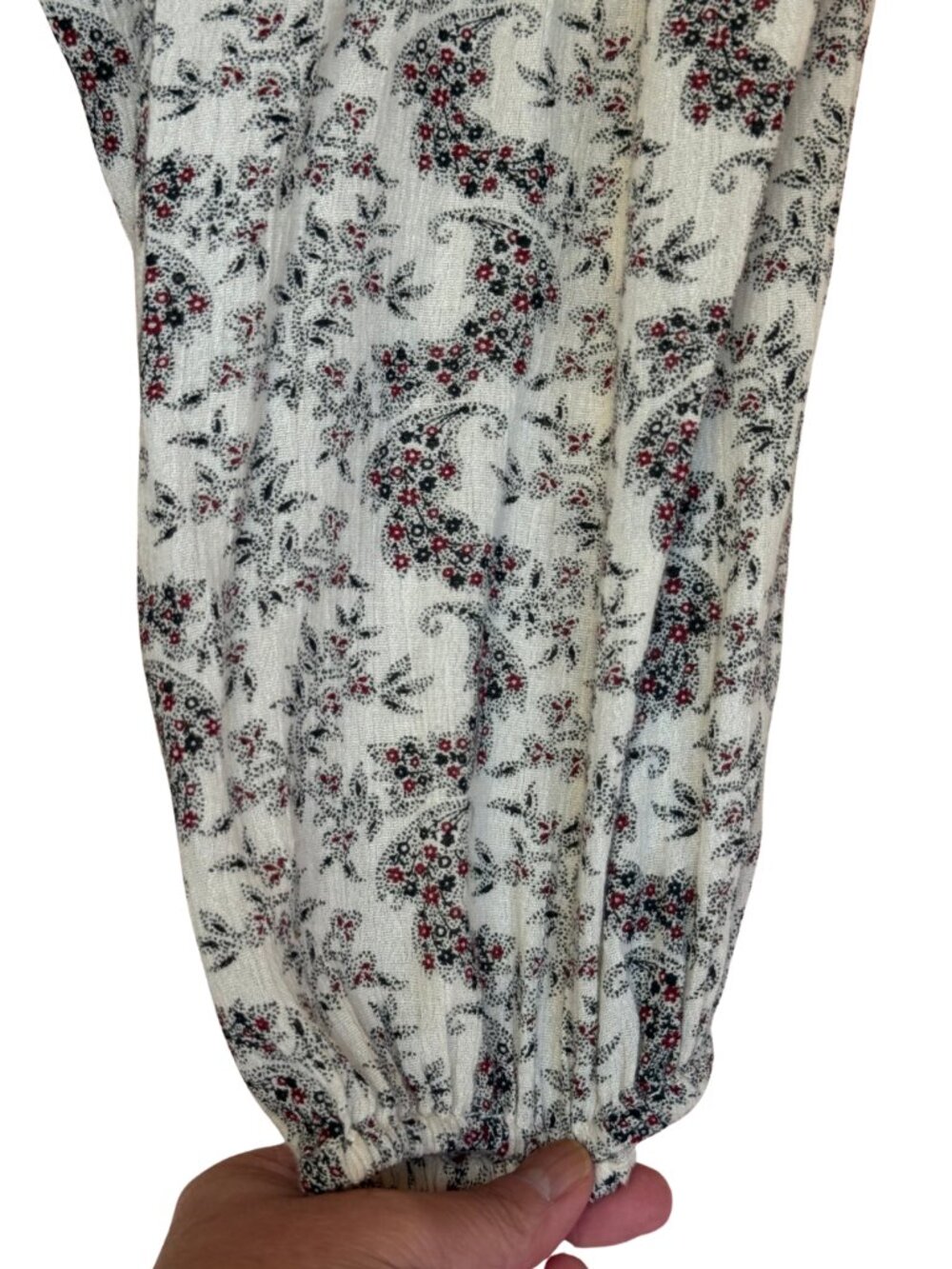 Denim & Supply Ralph Lauren XL Boho Peasant Top Cream Floral Paisley Tie Neck - Picture 8 of 12